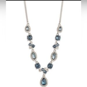 Givenchy Silver Necklace with Blue Crystal Drops NWT